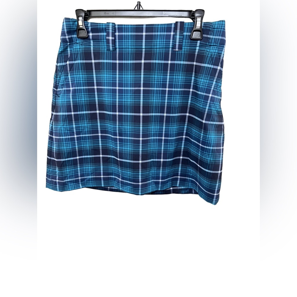 Nike 6 Golf Skort Blue Plaid Stretch Tartan Mini Athletic Gold Tennis Dri Wick